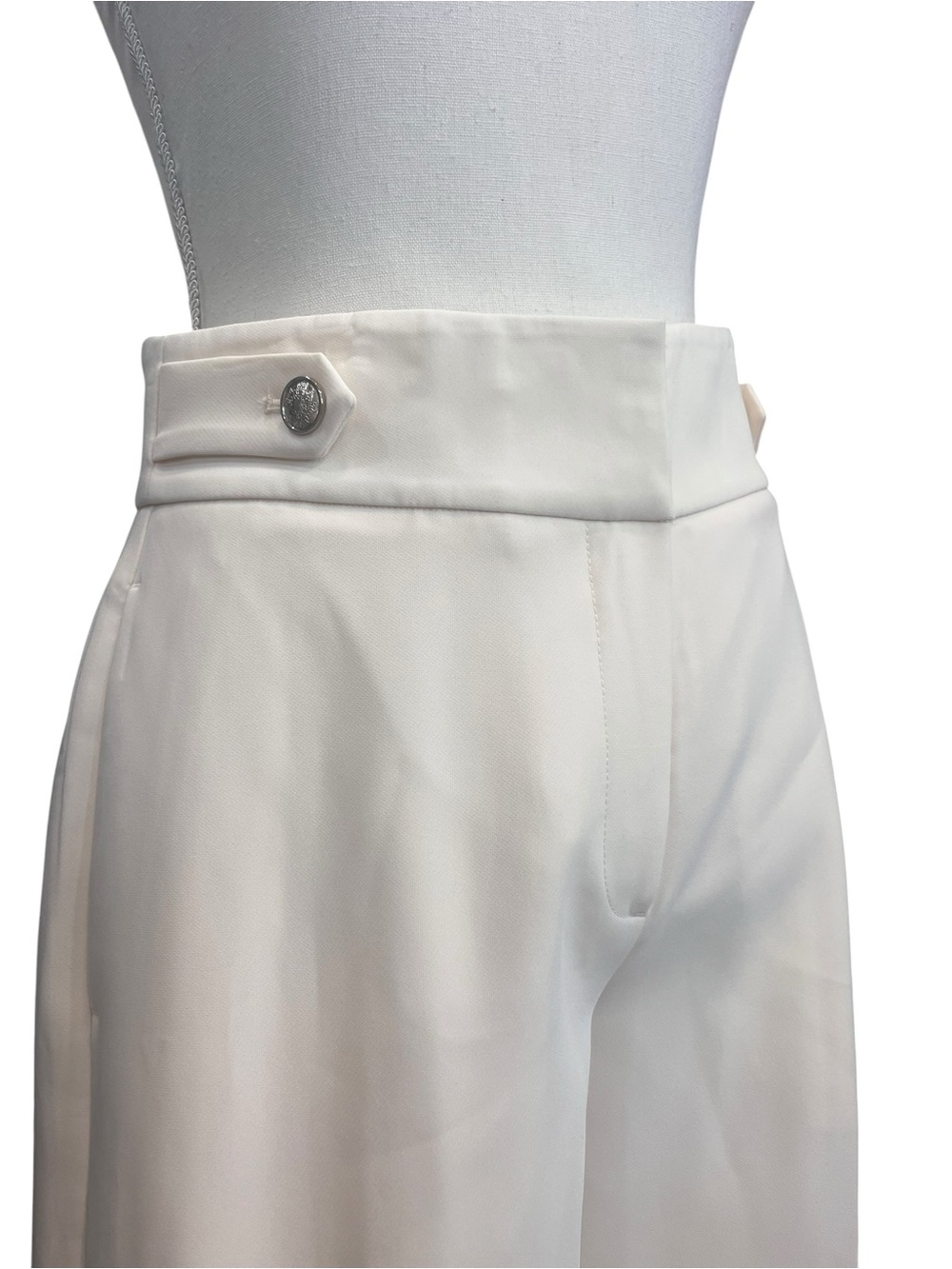 Elie Tahari Cream Wide Leg Pants High Rise Pleated Button Tab Trouser 4 NWT - Picture 3 of 11